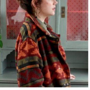 Vintage Jacket 70s Wool Navajo Southwestern Indian Orange Green Brown Ikat Kilim